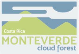 Logo of the Monteverde Cloud Forest Reserve with a quetzal and green mountains