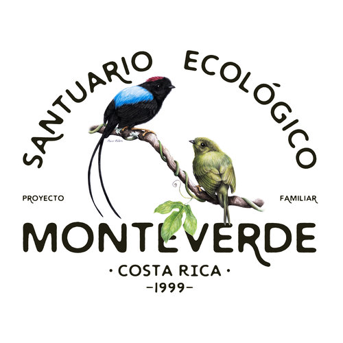 Logo of the Monteverde Ecological Sanctuary with two colorful birds on a branch